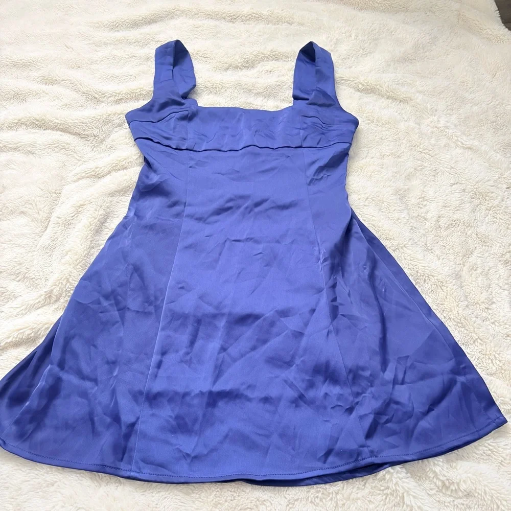 Urban Outfitters Bri Double Bow Satin Mini Dress in Blue - Picture 9 of 15